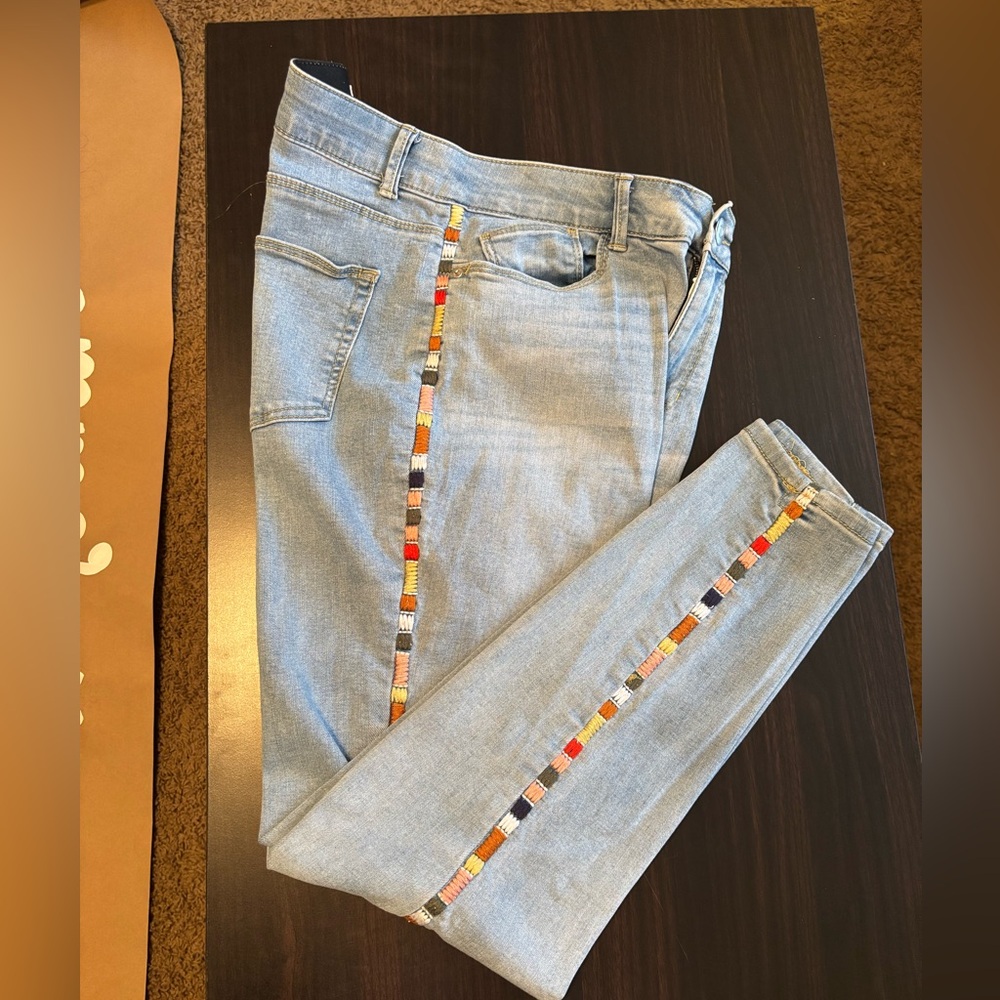 Stylish Blue Jeans with Colorful Accents